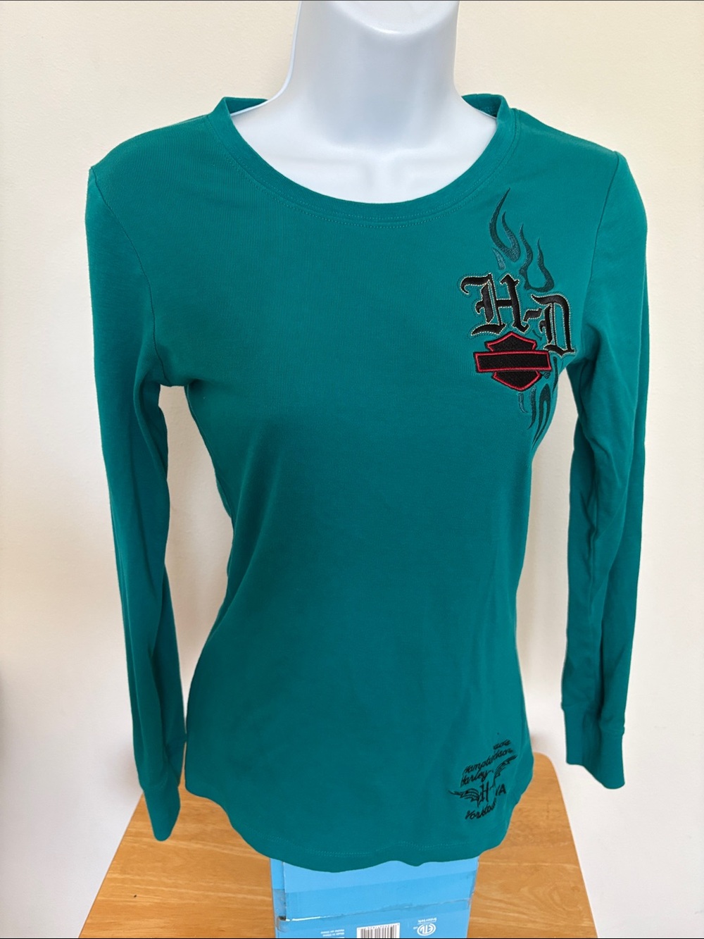 Harley-Davidson Teal Long Sleeve Women's Logo Tee Size Small